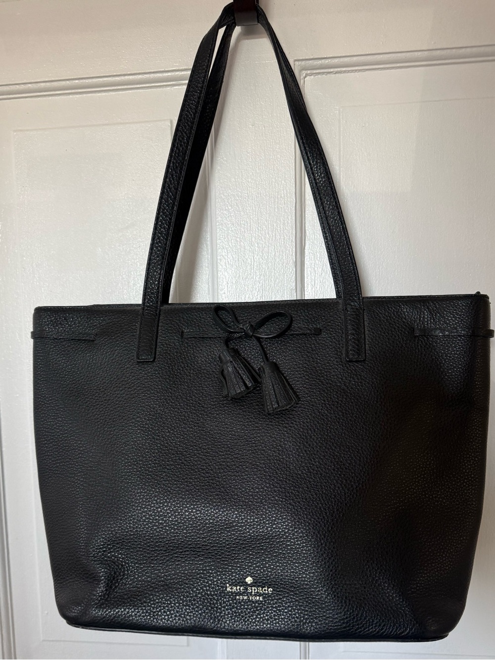 kate spade Black Pebbled Leather Tote with Tassel